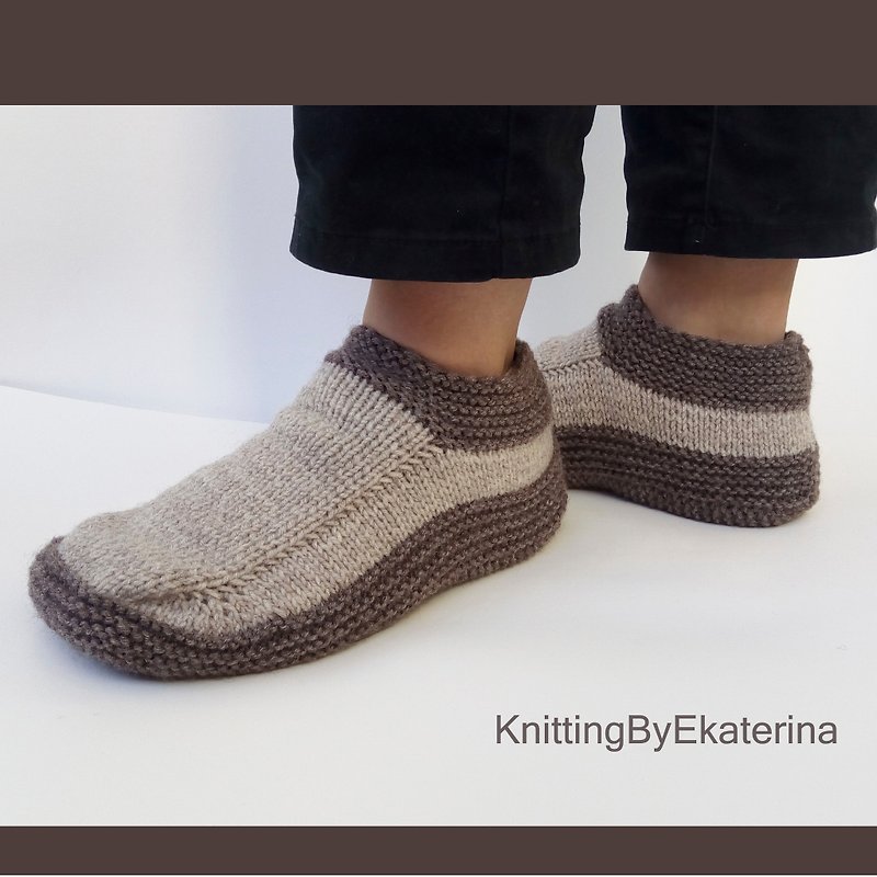 Knit Slippers Mens Slipper Socks Knitted Slippers Wool Socks Travel Slippers - 襪子 - 羊毛 咖啡色