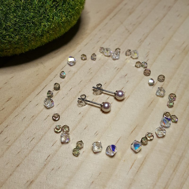 一顆‧珍珠: 圓形淡水珍珠耳釘(粉紅/4-4.5mm/925純銀/懷舊/復古) - 耳環/耳夾 - 珍珠 粉紅色