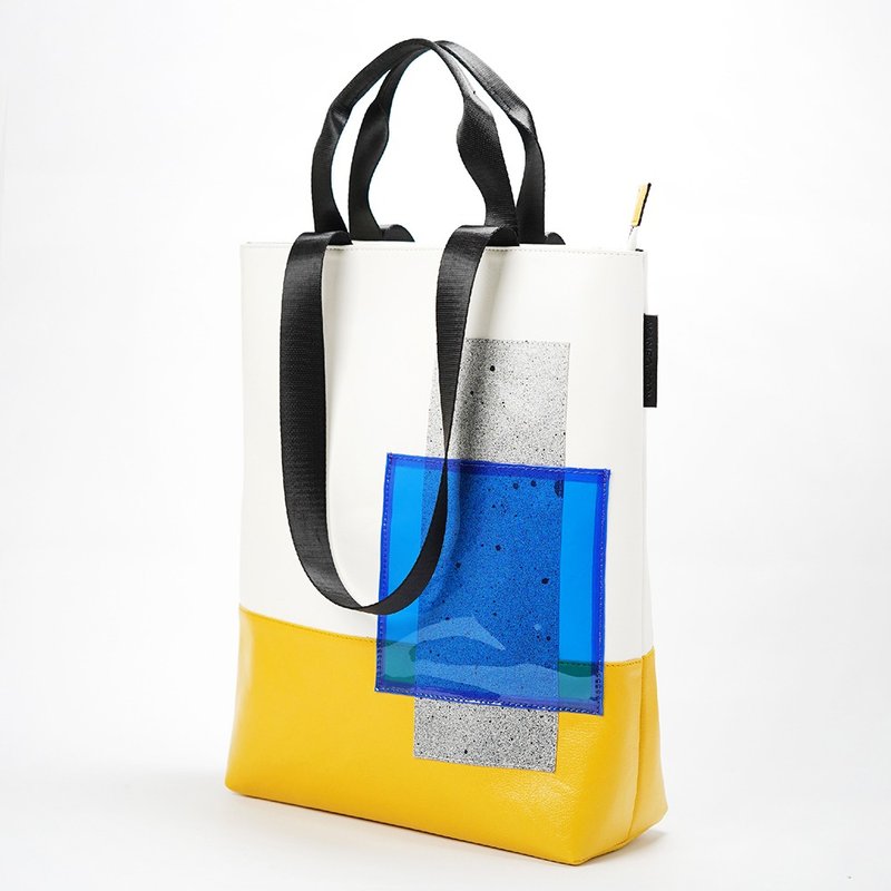 White and yellow Zipper Tote Bag - 其他 - 人造皮革 黃色