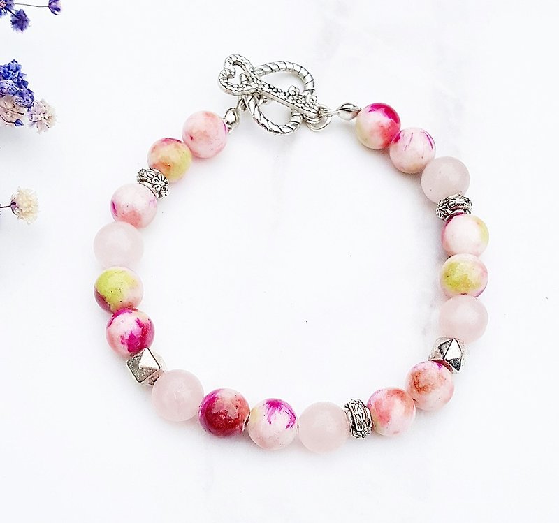 <Psychedelic Love-Love> Persian Jade x Pink Crystal Bracelet Natural Stone Hand-made Custom Minimalist Geometry - สร้อยข้อมือ - เครื่องเพชรพลอย สีแดง