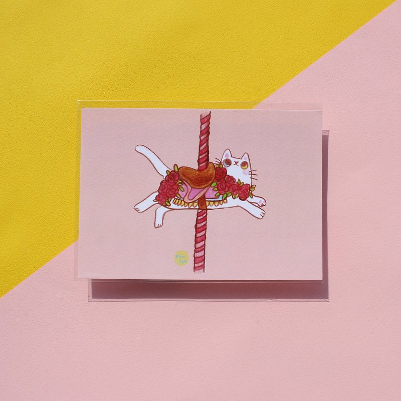 Meatball/Rotating Meat/Postcard/Hetero-color pupil white cat - Cards & Postcards - Paper Pink