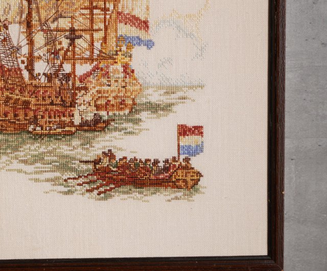 オランダ英蘭戦争オランダ戦艦刺繍掛け絵/軍艦/古い作品 オランダ英蘭戦争オランダ戦艦刺繍掛け絵/軍艦/古い作品