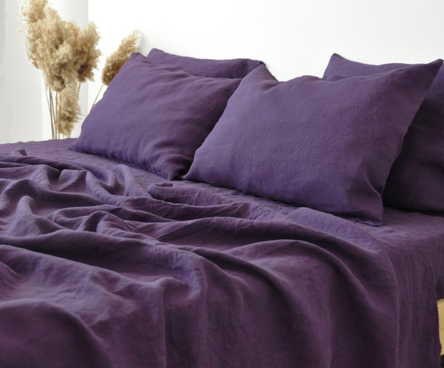 深紫リネンボックスシーツ / ソフトリネンベッドシーツ / 深ポケット