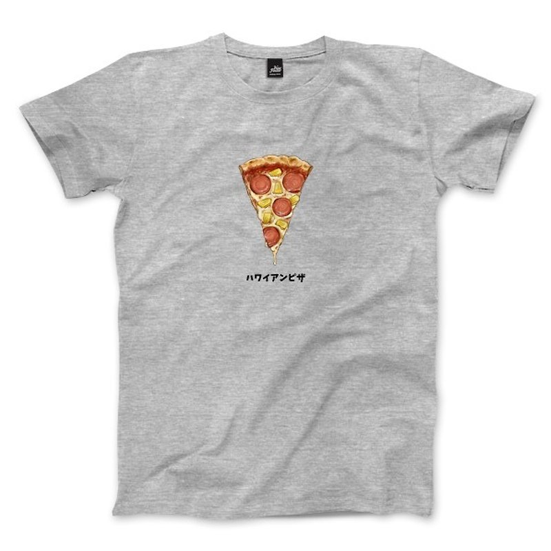 Hawaiian pizza - deep Linen ash - neutral T-shirt - เสื้อยืดผู้ชาย - ผ้าฝ้าย/ผ้าลินิน สีเทา