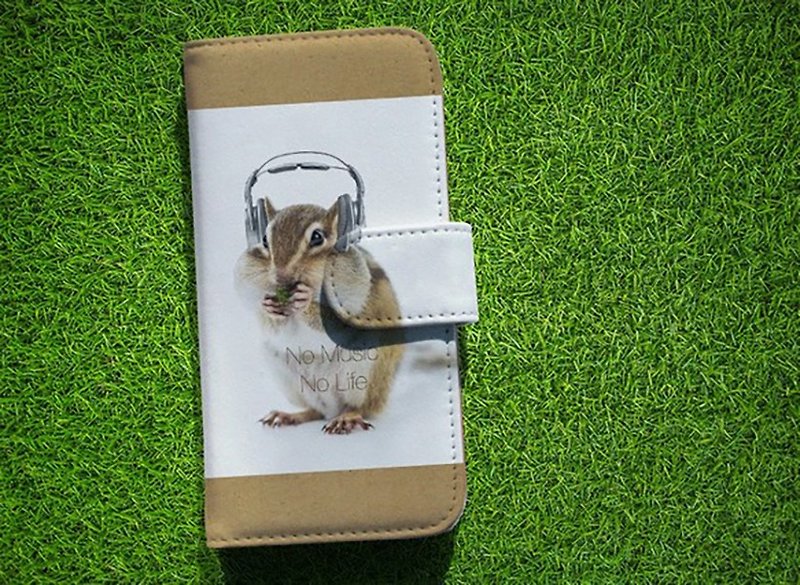 [Compatible with all models] Free shipping [Notebook type] Even squirrels No Music No Life smartphone case - เคส/ซองมือถือ - หนังแท้ สีม่วง