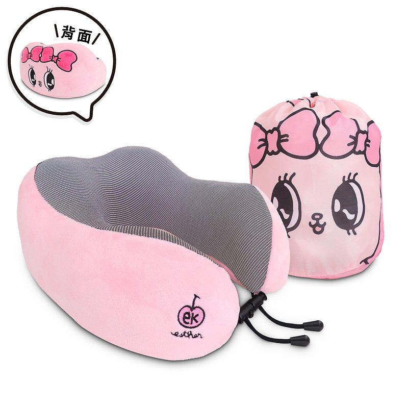 murmur旅行頸枕 | 艾絲樂小兔(大頭) | U型護頸枕推薦(附收納袋) - 頸枕/旅行枕 - 聚酯纖維 粉紅色