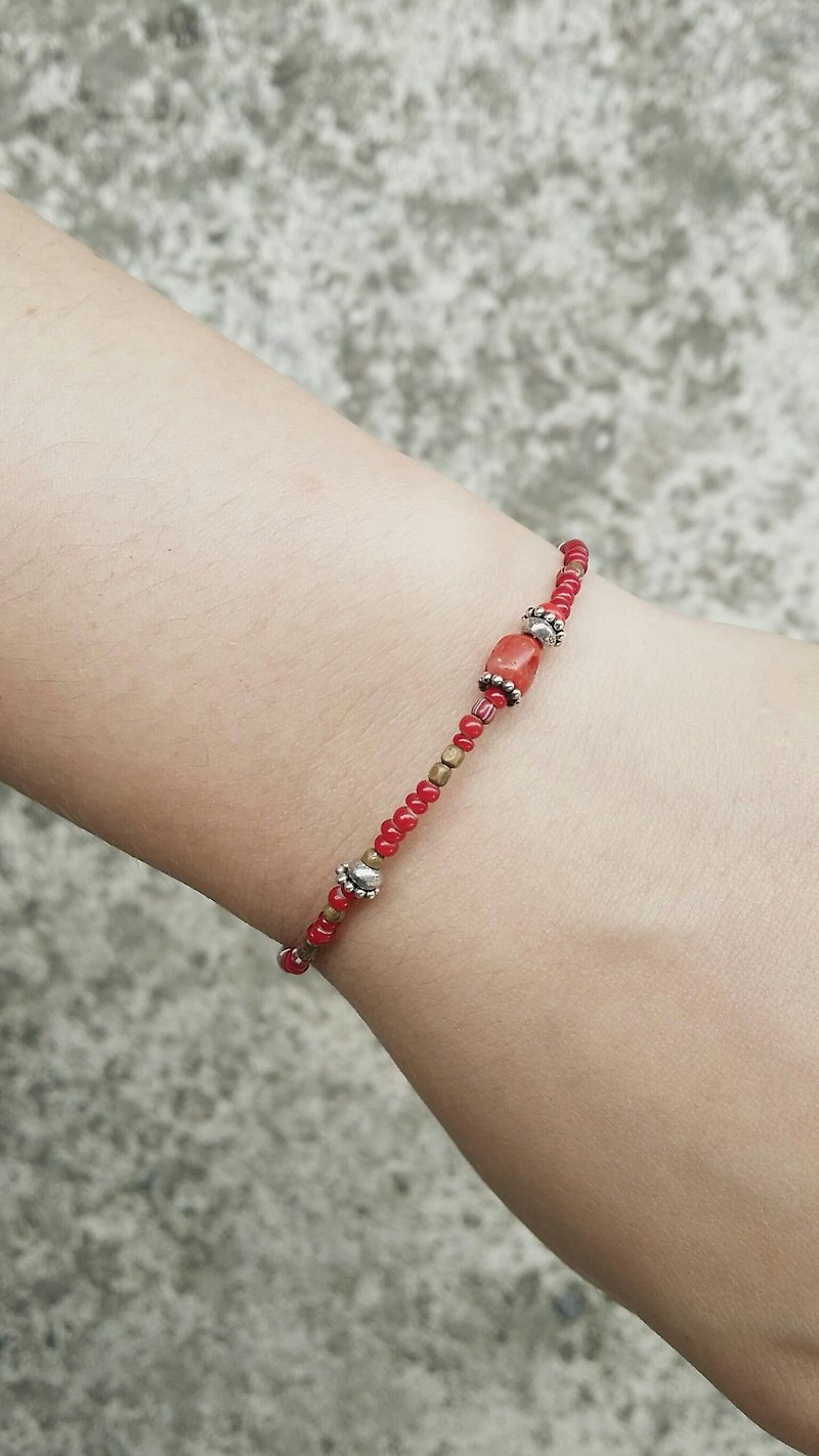 Red | 925 Silver Coral Silver old glass - Bracelets - Other Materials Red