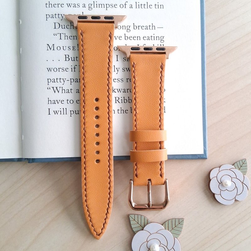 apple watch皮革錶帶 / 手工製作 / 自然溫暖-黃駝 - 錶帶 - 真皮 