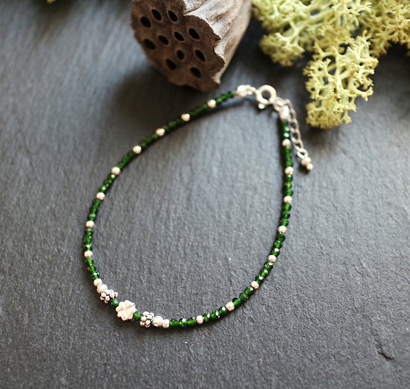 925 sterling silver green Stone natural stone green thin bracelet - สร้อยข้อมือ - เงินแท้ สีเขียว