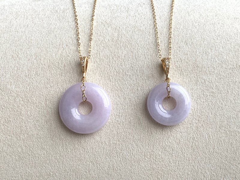 Soft Violet Ruyi Pendant Natural Grade A Burmese Jadeite Ruyi Pendant Necklace 14K Gold Filled Necklace - สร้อยคอ - หยก สีม่วง