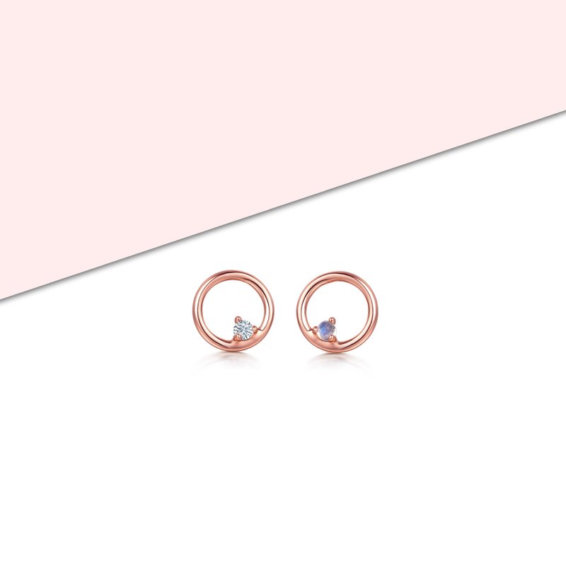 Moonstone Coral Circle 925 Sterling Silver Studs - ต่างหู - โลหะ สึชมพู