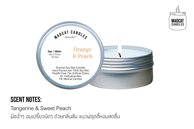 Scented Soy Wax Candles : Orange + Peach Scent 3 Oz. - 香氛蠟燭/燭台 - 其他材質 橘色