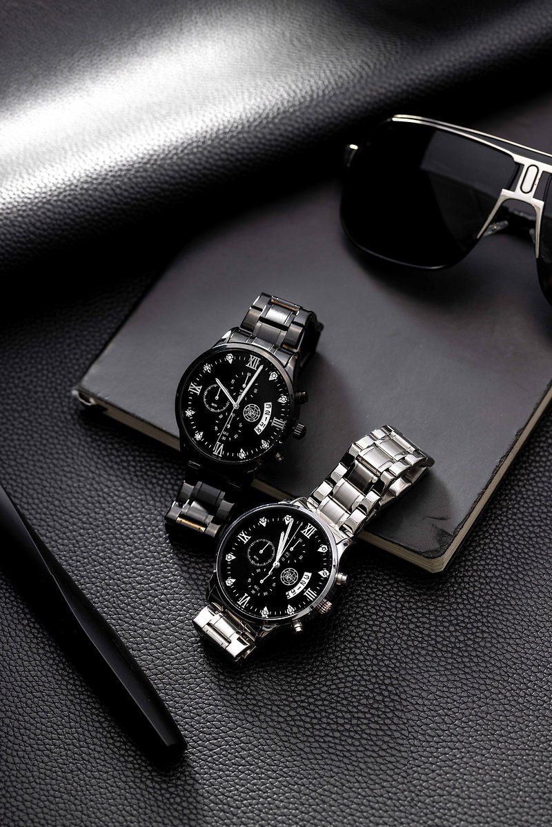 [Limited-time lucky bag] You need to have a two-piece set of a real three-eye diamond-encrusted waterproof date watch as a gift at a discounted price - Men's & Unisex Watches - Stainless Steel 