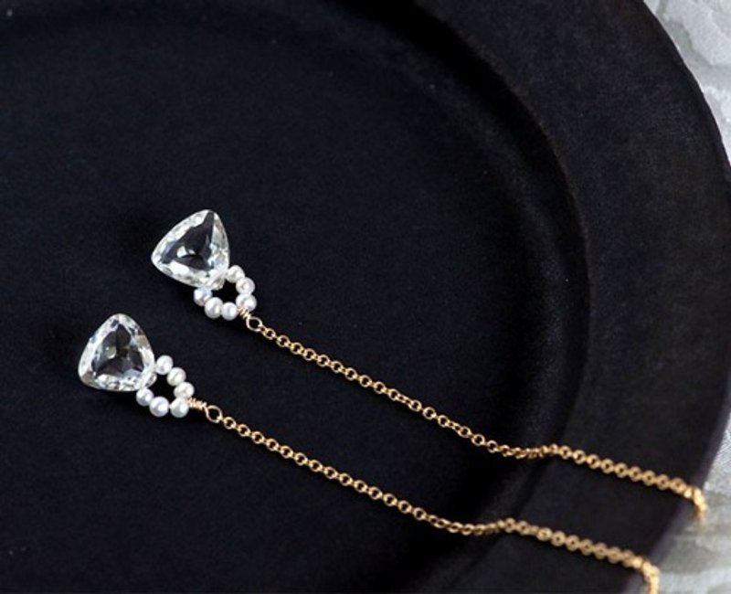 Crystal Quartz Trilliant American Earrings 14Kgf - ต่างหู - เครื่องเพชรพลอย 