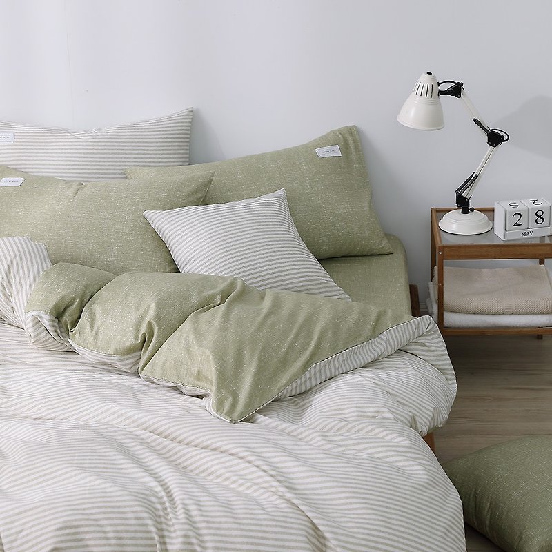 Freedom and Simplicity-200 woven yarn combed cotton thin duvet cover bed pack set (grass green) - เครื่องนอน - ผ้าฝ้าย/ผ้าลินิน สีเขียว
