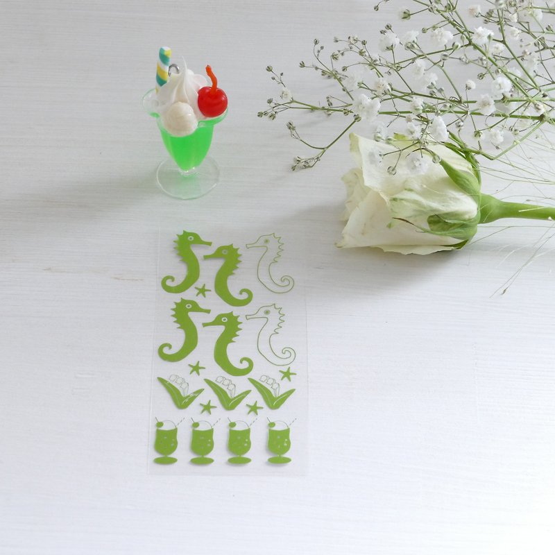 Foil sticker green seahorse - Stickers - Other Materials Green