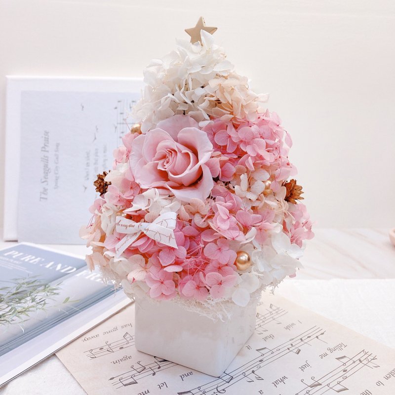 [Customized gift] Hydrangea Christmas tree/color can be customized/Christmas gift - ช่อดอกไม้แห้ง - พืช/ดอกไม้ สึชมพู