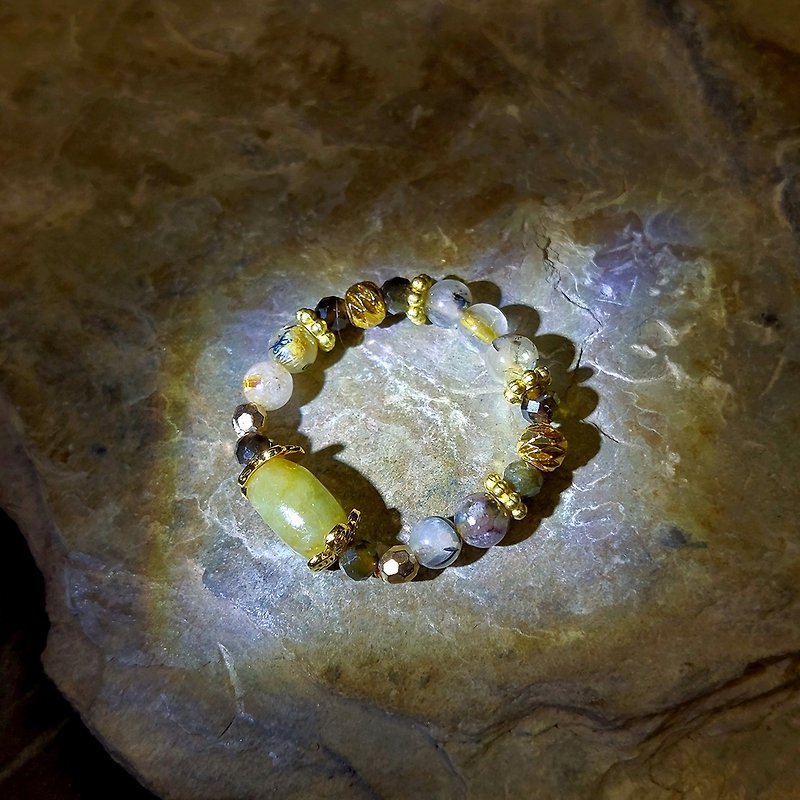 Heart of Virtue Ring | Khotan Jade | Mother Mineral Titanium Crystal | Golden Sand Obsidian | - General Rings - Crystal 