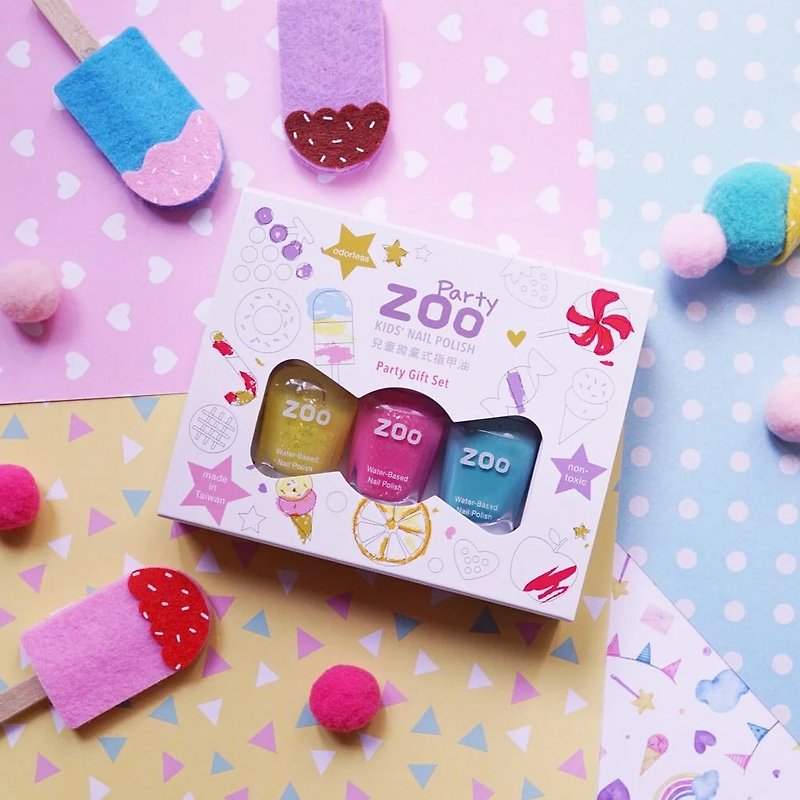 ZOO kids water-based nail polish 3 color gift set 8.5ml - ยาทาเล็บ - สี หลากหลายสี