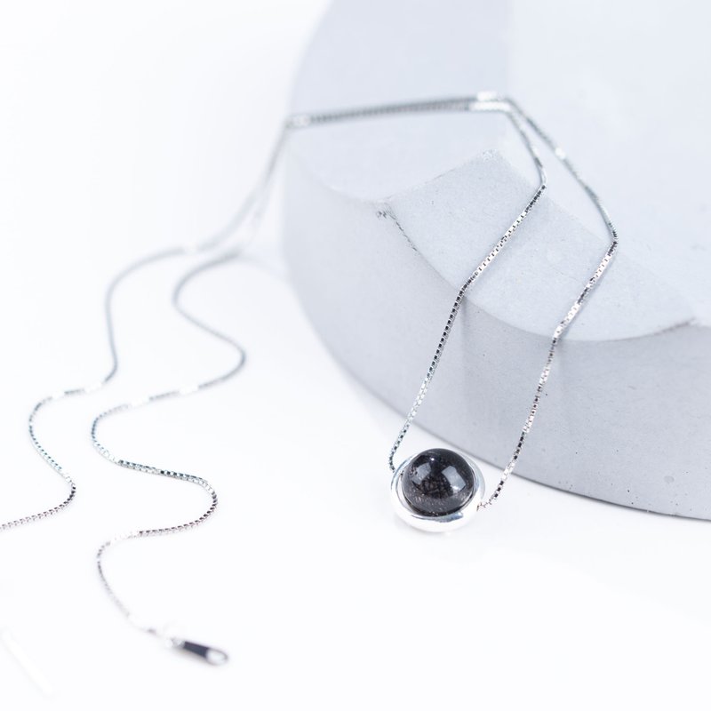 Black Rutilated Quartz, 925 Sterling Silver Findings Necklace - สร้อยคอ - คริสตัล สีดำ