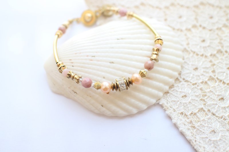 Doris~Natural stones/ Brass/ handmade bracelet - Bracelets - Other Metals 