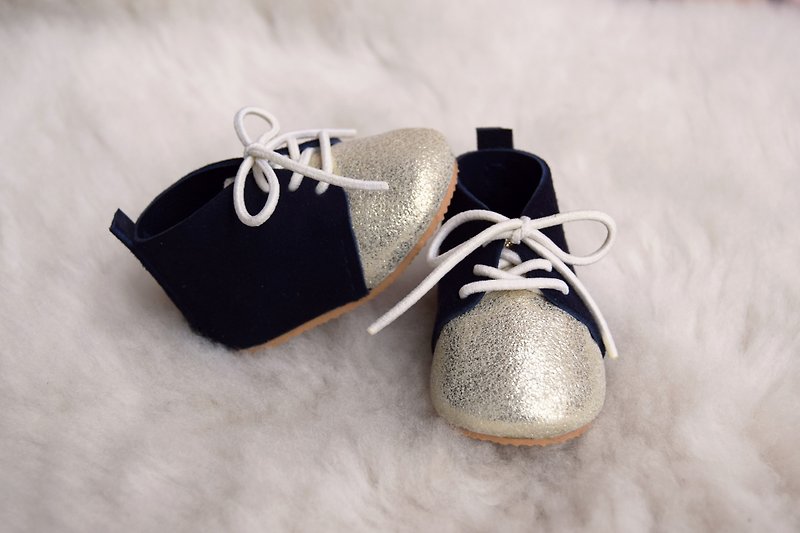Navy Blue and Gold Lace up Baby Boots, Handmade Leather Baby Shoes, Newborn Crib Shoes, Baby Boy Shoes, Baby Girl Shoes, Baby Shower Gift - Kids' Shoes - Genuine Leather Blue