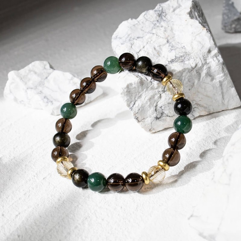 Song of the Earth | B05 Titanium Crystal Water Grass Agate Citrine Citrine Obsidian Crystal Bracelet - Bracelets - Gemstone Green