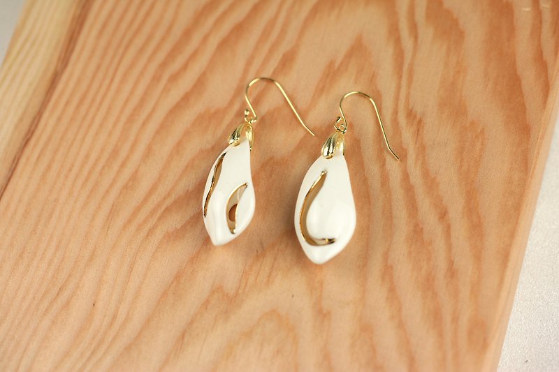 Feather - Ceramic Sheet Metal Earrings - Necklaces - Porcelain White