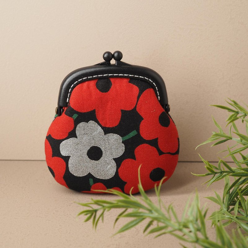 [Hot Silver flowers] coin purse#small mouth goldbag#cute#Japanese#storage - Coin Purses - Cotton & Hemp Red