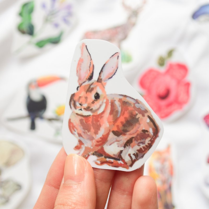 Rabbit Fox Flowers Animals waterproof stickers Buy 3 get 1 laptop sticker decals - สติกเกอร์ - กระดาษ สีนำ้ตาล