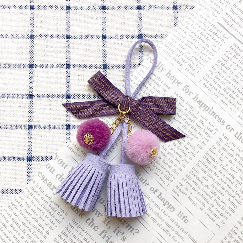 Suede fringed hair ball ornaments / purple - Keychains - Other Materials Purple