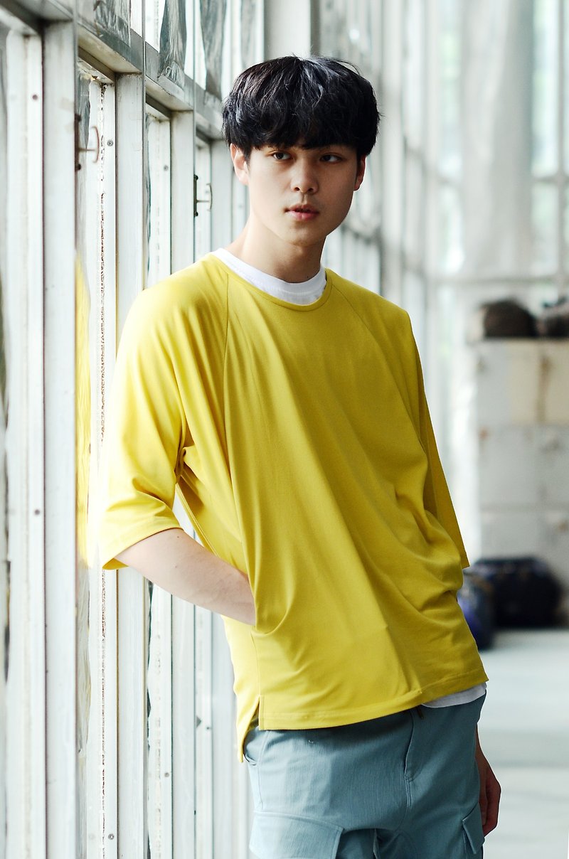 日本 紙纖維 拉克蘭袖 口袋 T恤 - 男 T 恤 - 紙 黃色