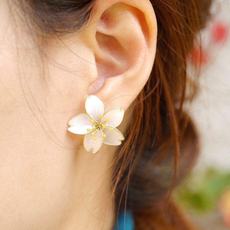 ﹝ ﹞ production line) white cherry - Earrings & Clip-ons - Plastic 