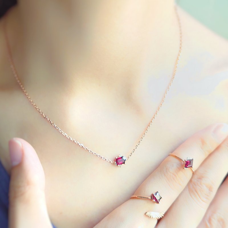 Twinkle Long Hexagon Rhodolite 18KR Plated Silver Necklace - Necklaces - Semi-Precious Stones Red
