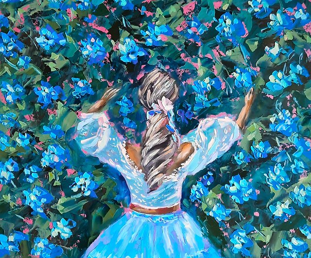 庭の絵画Hydrangeaオリジナルアート花油絵女性のアートワーク