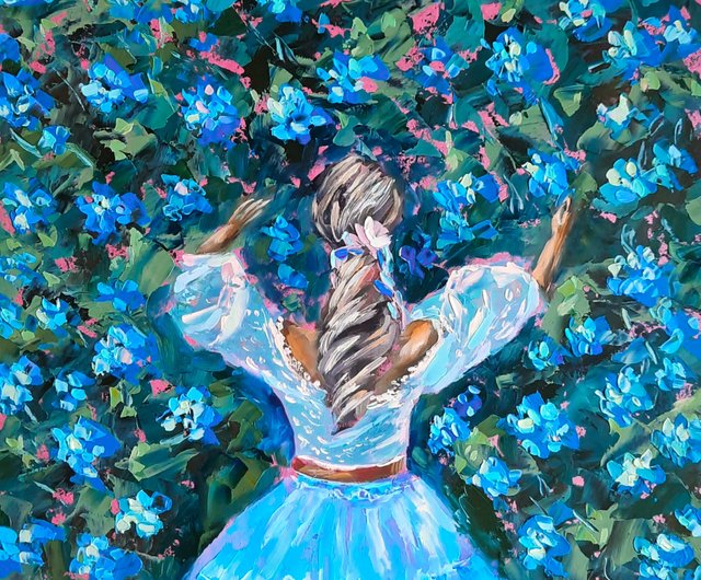 庭の絵画Hydrangeaオリジナルアート花油絵女性のアートワーク 