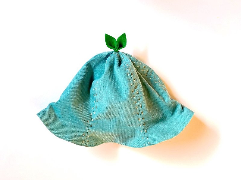 Get bigger and bigger! Leaf Hat Turquoise Green Corduroy - หมวกเด็ก - ผ้าฝ้าย/ผ้าลินิน สีน้ำเงิน
