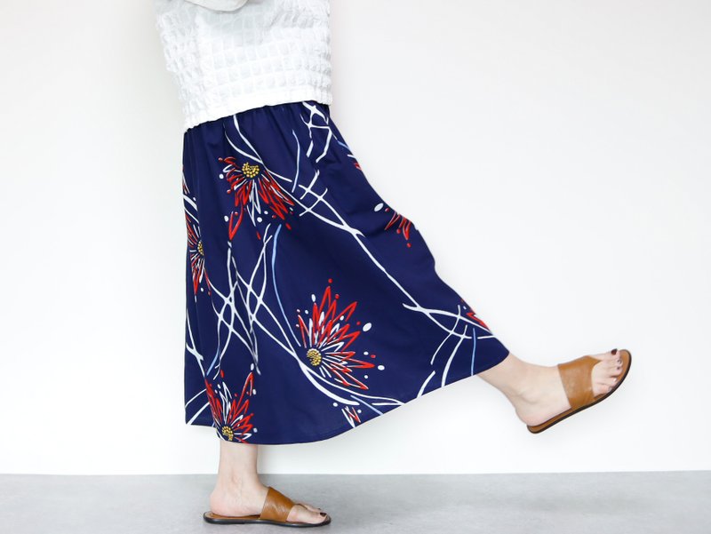 YUKATA SKIRT -浴衣地を使ったフレアスカート-ロング 帰省や夏祭りにも - 裙子/長裙 - 棉．麻 藍色