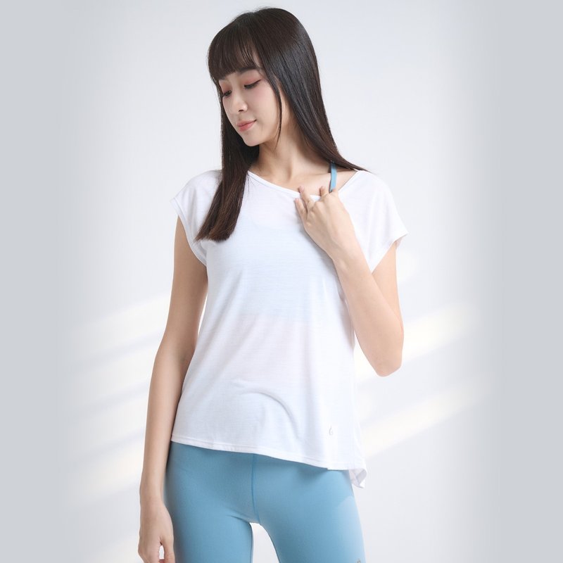 【Yoga Flow】Back Tie Tshirt-White - Women's Yoga Apparel - Polyester 