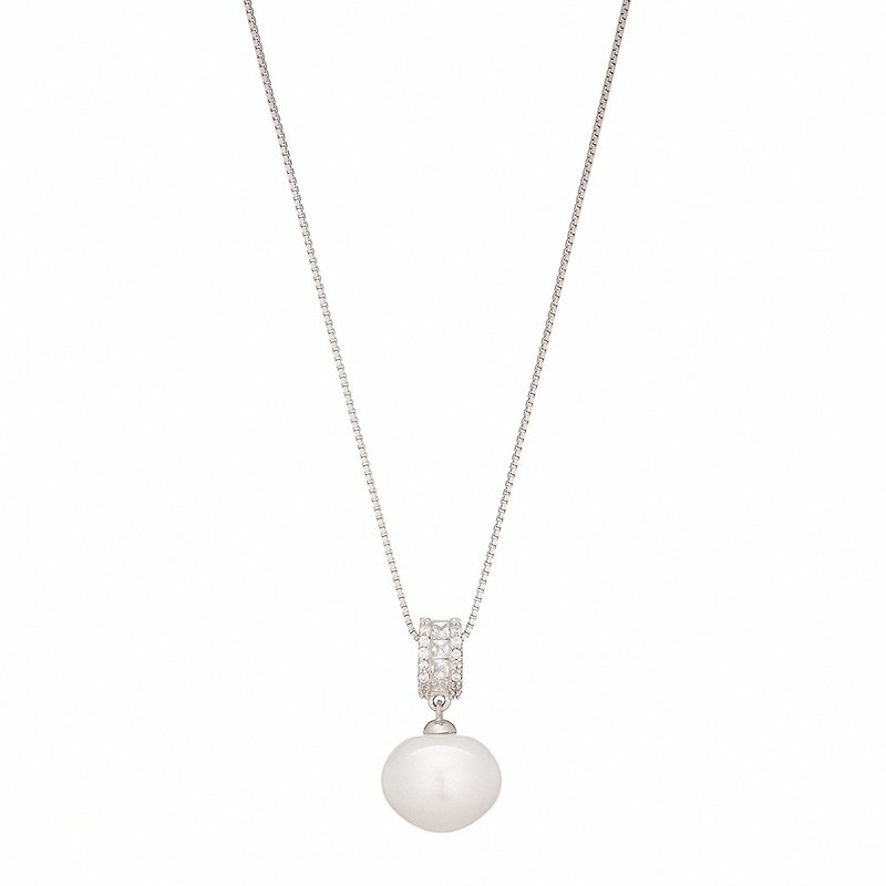 LUCIANO MILANO Pearl Heart Sterling Silver Necklace - สร้อยคอ - โลหะ สีเงิน