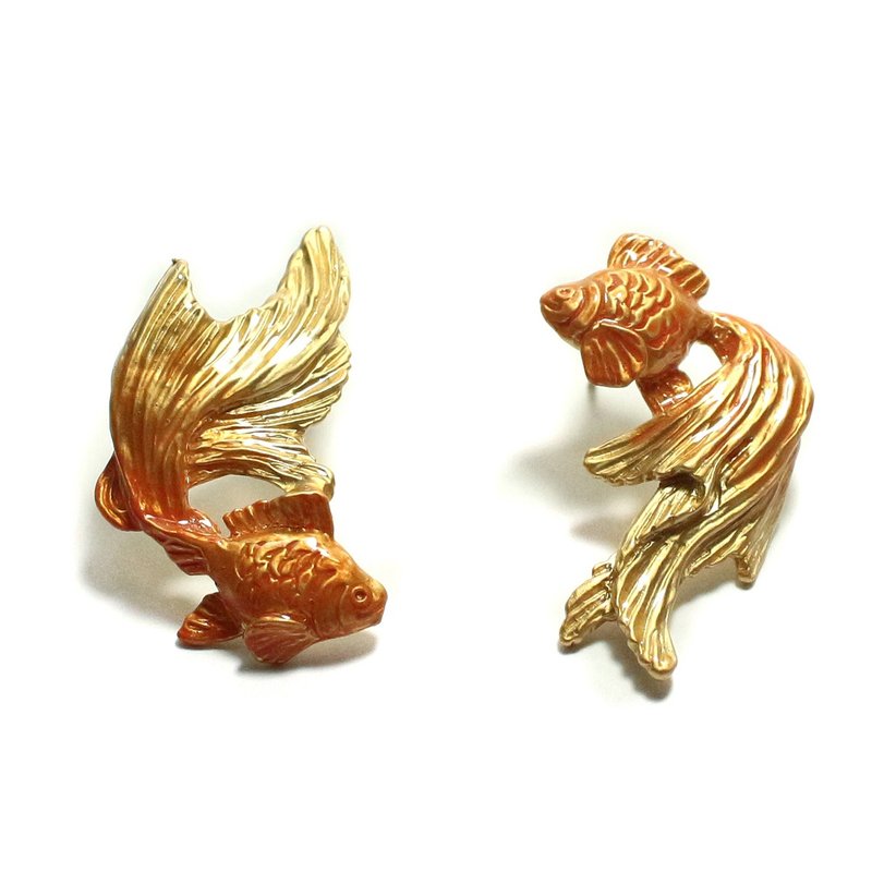Golden Fish(GD) 金魚ピアスGD PA482GD - 耳環/耳夾/耳骨夾 - 其他金屬 橘色