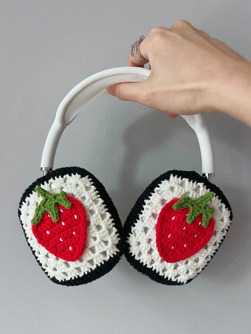 Pawpawcrochet 可愛草莓 AirPod Max 保護套 索尼 XM5 頭戴式耳機保護套