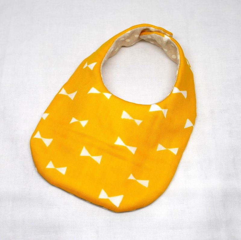 Japanese Handmade 8-layer- gauze Baby Bib /ribbon yellow - Bibs - Cotton & Hemp Orange