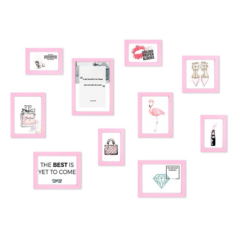 簡約相框 粉紅色10入組合 馬卡龍色系 少女風格 室內設計 照片牆 - 畫框/相架  - 木頭 粉紅色