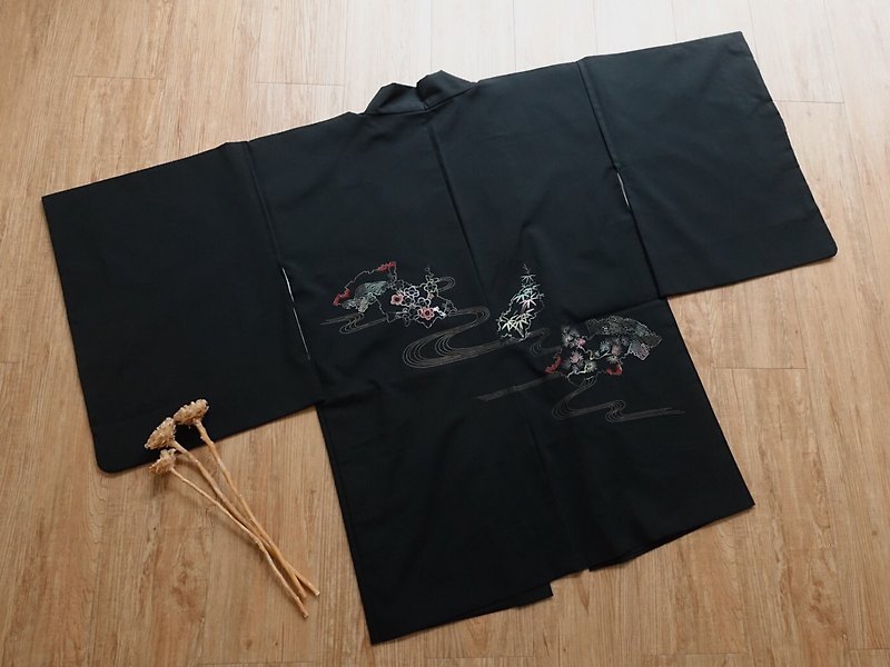 Vintage kimono / feather weaving no.114 - เสื้อแจ็คเก็ต - เส้นใยสังเคราะห์ สีดำ