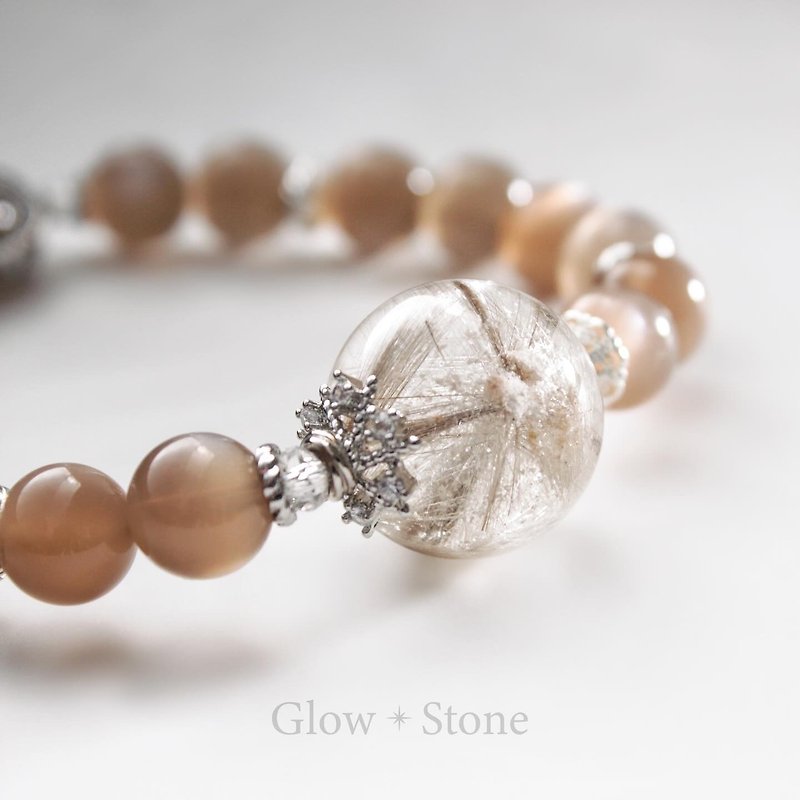 Silver-haired Symbiotic White Ghost with Milk Tea Moonstone Bracelet - Bracelets - Crystal Pink