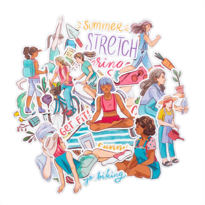 Summer Girl Fitness Activities Stickers (37pcs) - สติกเกอร์ - วัสดุกันนำ้ หลากหลายสี