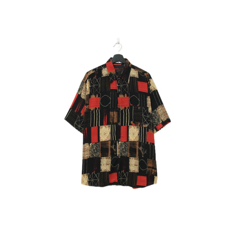 Back to Green- 袖花襯衫 微透膚黑紅拼接 sf-06vintage shirt - 男襯衫/休閒襯衫 - 聚酯纖維 