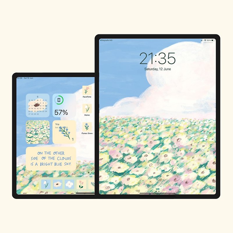 iPad ios14用のデジタル壁紙とウィジェット「明るい青空」