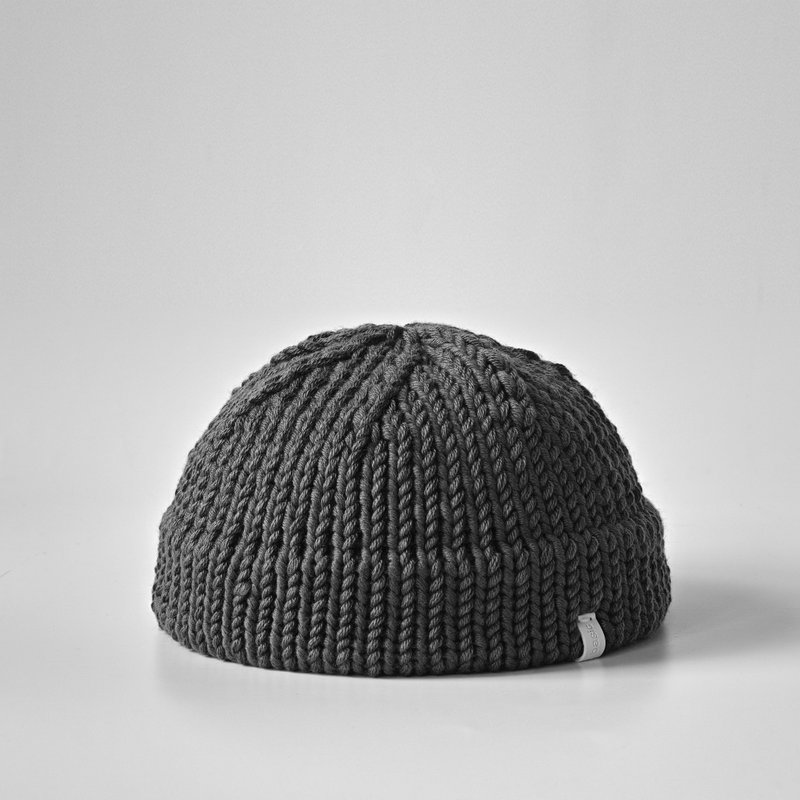 K009 Hand Knitted Short Dome Wool Cap Sailor Cap-Dark Grey - หมวก - ผ้าฝ้าย/ผ้าลินิน สีเทา